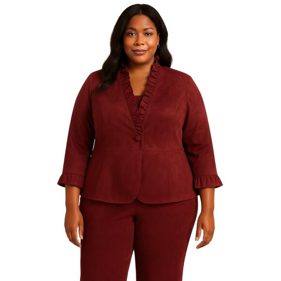 Nygard Ultra Suede Ruffle Jacket 20W – Wine, Princess Seams, Chic Fit - Picture 1 of 9